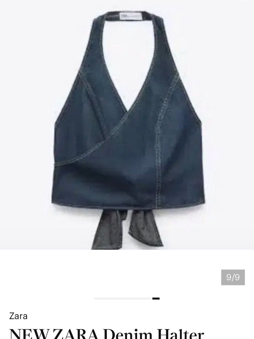 Zara Dark Blue Denim Halter Wrap Crop Top - Picture 3 of 6